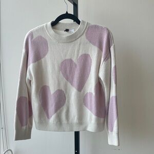 Divided Heart Pattern Sweater - White and Pink